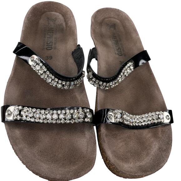 Mephisto Ivana Black Patent Leather Rhinestone Sandals 39 - Picture 15 of 16